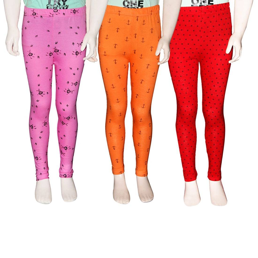     			FnMe Pack of 3 Girls 100% Cotton Leggings ( Baby Pink )