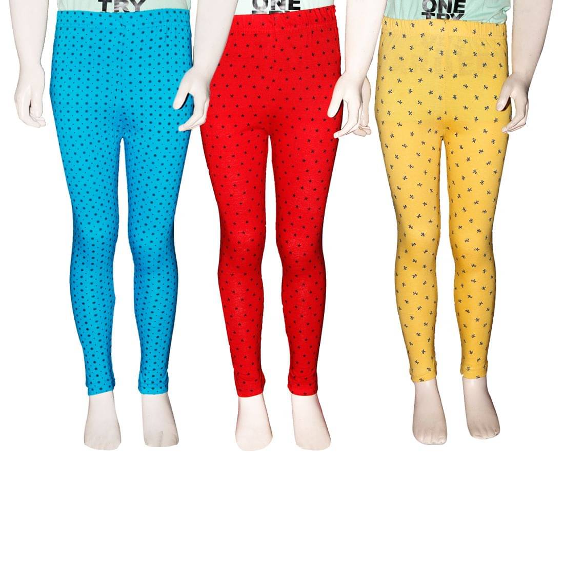     			FnMe Pack of 3 Girls 100% Cotton Leggings ( Aqua )