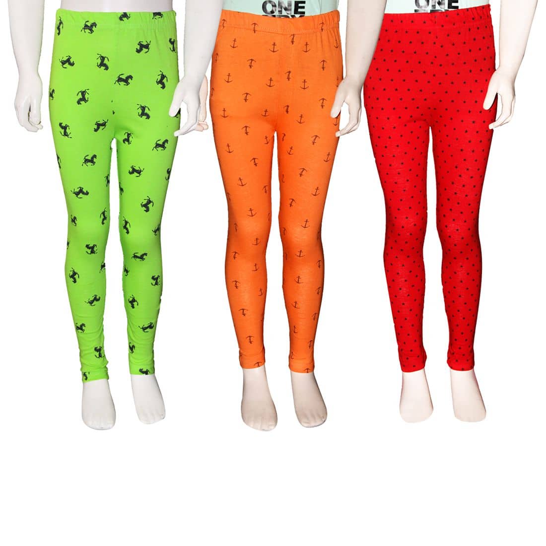 FnMe Pack of 3 Girls Cotton Leggings ( Blood Red )