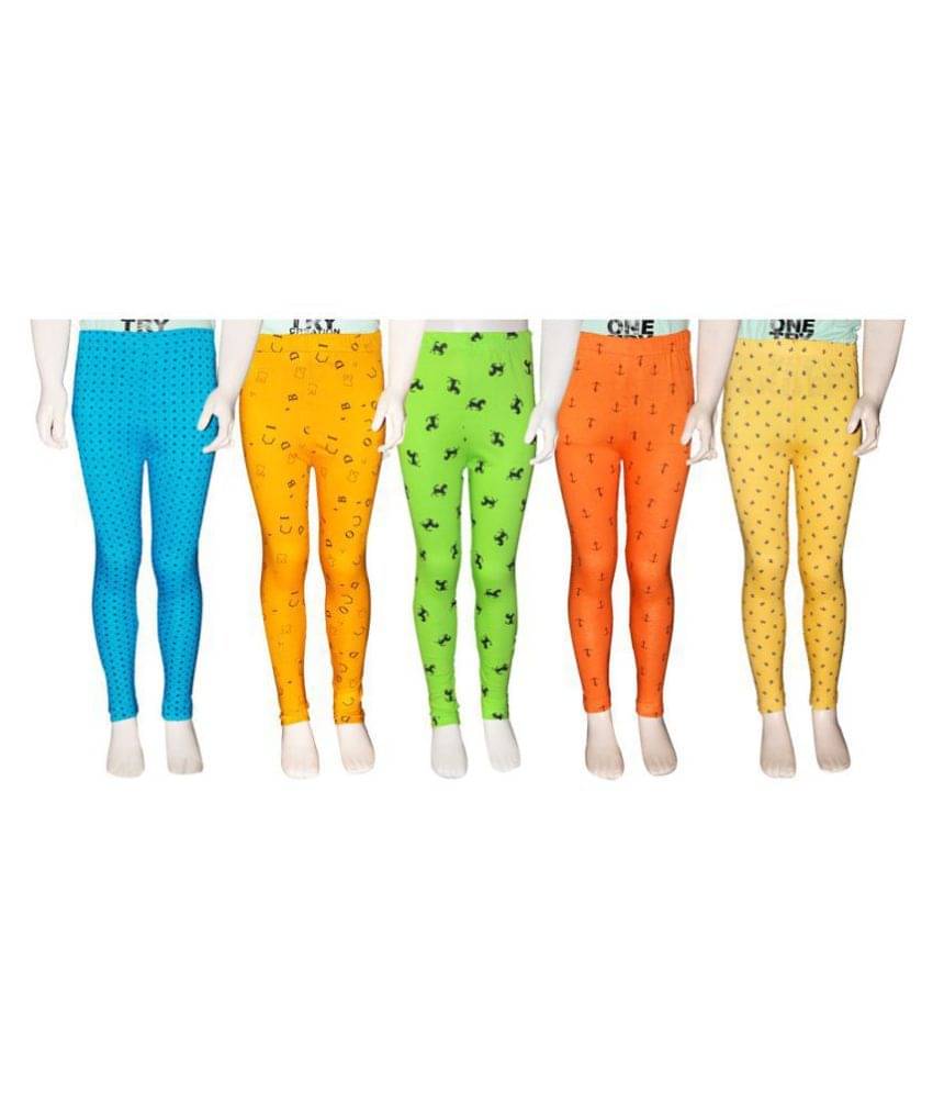     			FnMe Pack of 5 Girls 100% Cotton Leggings ( Yellow )