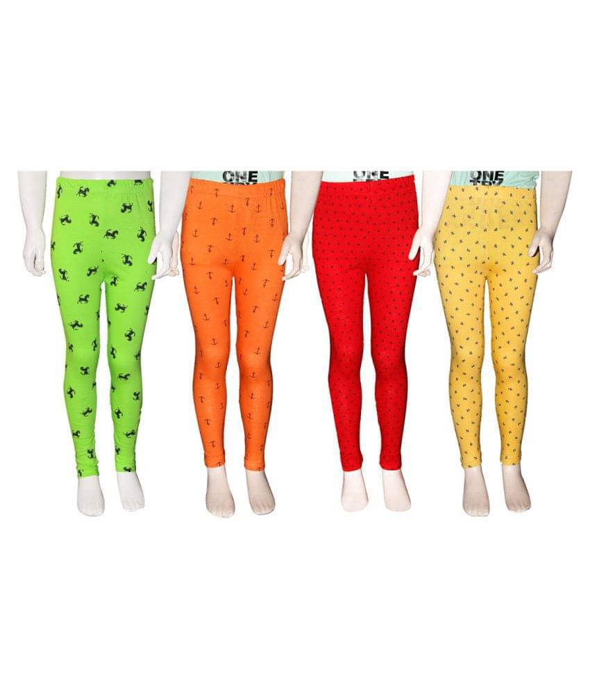     			FnMe Pack of 4 Girls 100% Cotton Leggings ( Blood Red )