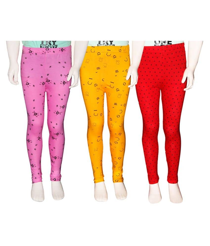 FnMe Pack of 3 Girls 100% Cotton Leggings ( Baby Pink )
