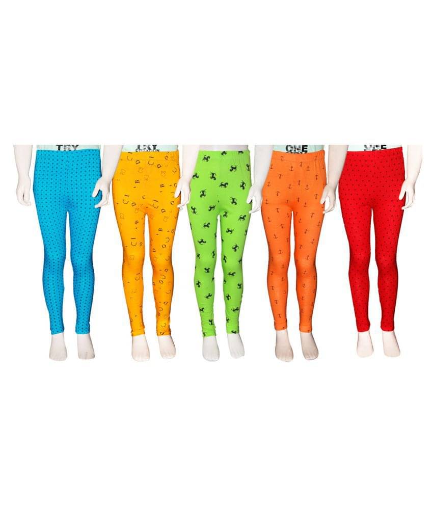     			FnMe Pack of 5 Girls 100% Cotton Leggings ( Yellow )