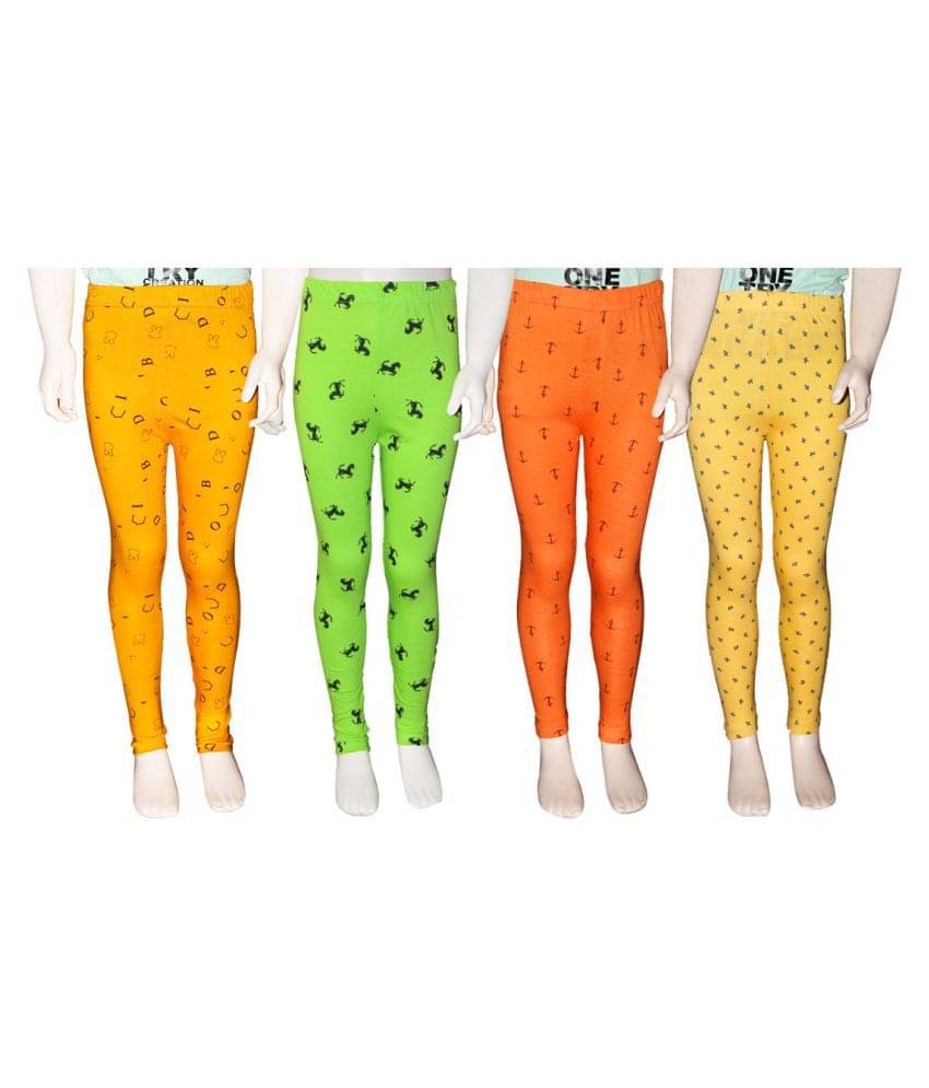     			FnMe Pack of 4 Girls 100% Cotton Leggings ( Light Green )