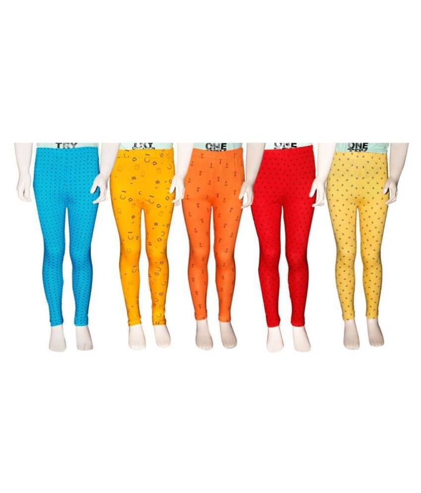     			FnMe Pack of 5 Girls 100% Cotton Leggings ( Yellow )