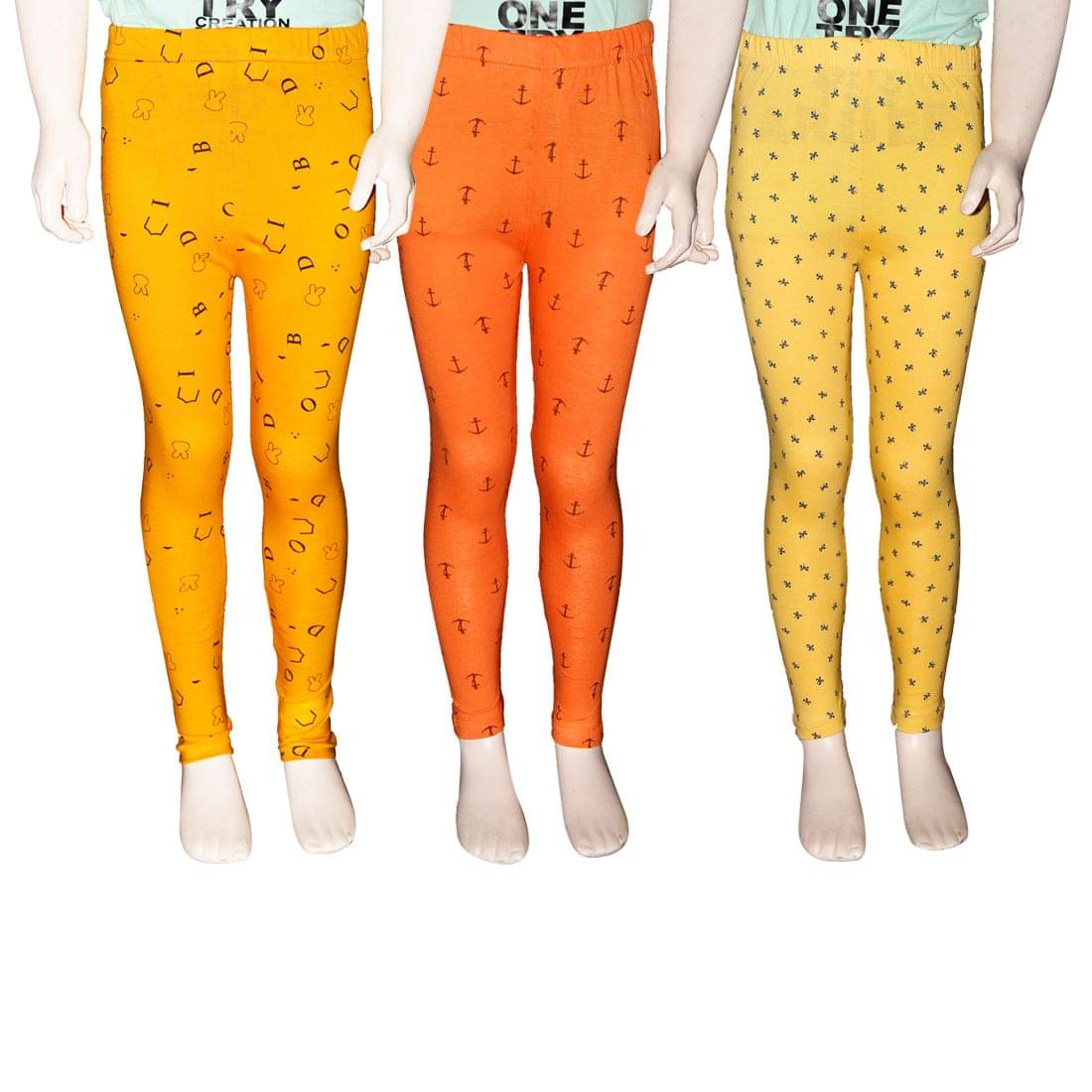     			FnMe Pack of 3 Girls 100% Cotton Leggings ( Yellow )