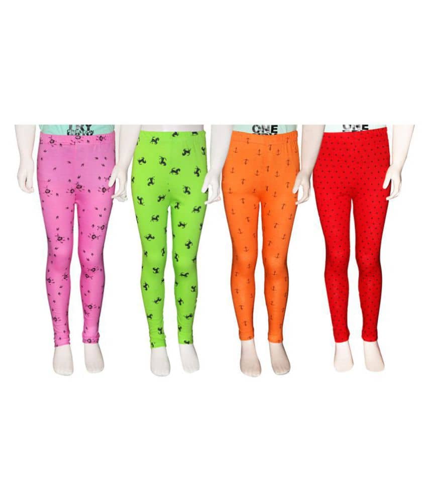 FnMe Pack of 4 Girls 100% Cotton Leggings ( Baby Pink )