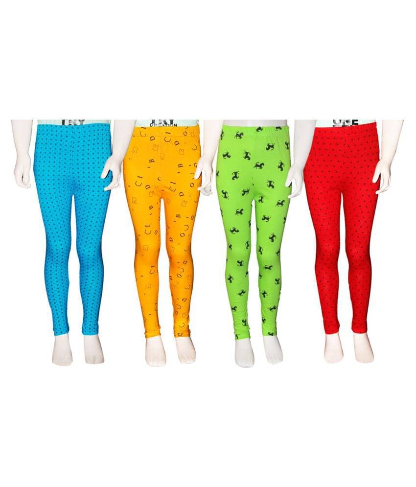     			FnMe Pack of 4 Girls 100% Cotton Leggings ( Aqua )