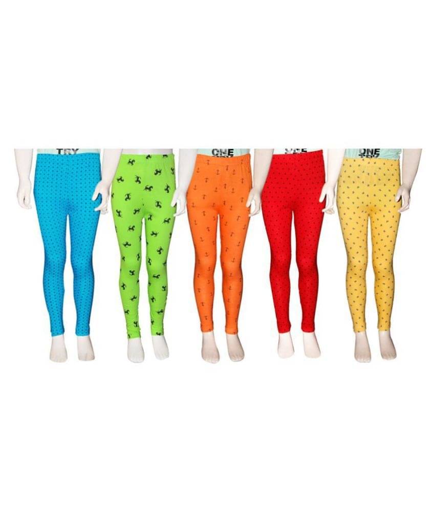     			FnMe Pack of 5 Girls 100% Cotton Leggings ( Yellow )