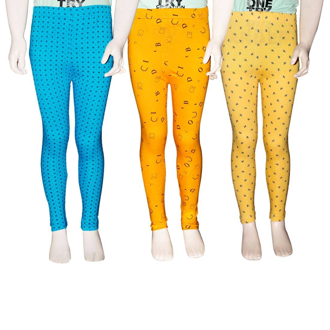     			FnMe Pack of 3 Girls 100% Cotton Leggings ( Aqua )