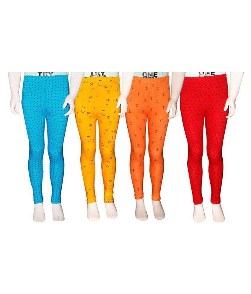     			FnMe Pack of 4 Girls 100% Cotton Leggings ( Aqua )