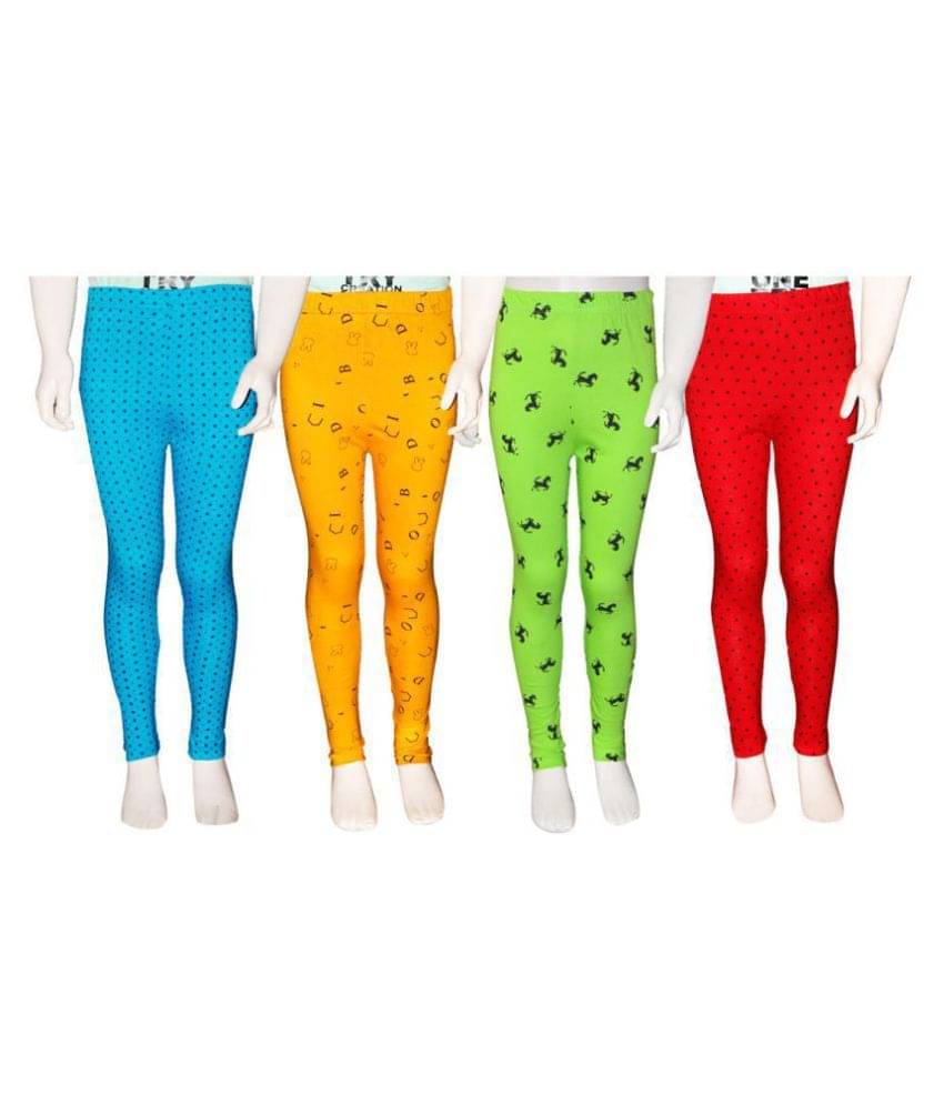     			FnMe Pack of 4 Girls 100% Cotton Leggings ( Aqua )