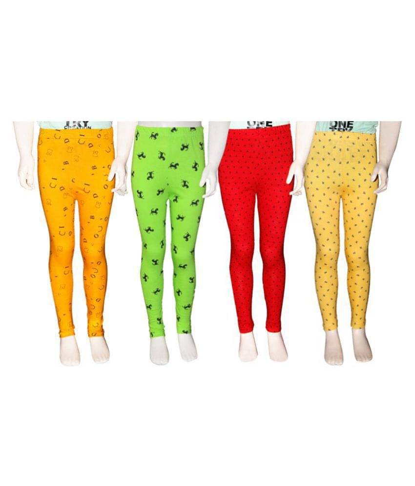     			FnMe Pack of 4 Girls 100% Cotton Leggings ( Light Green )