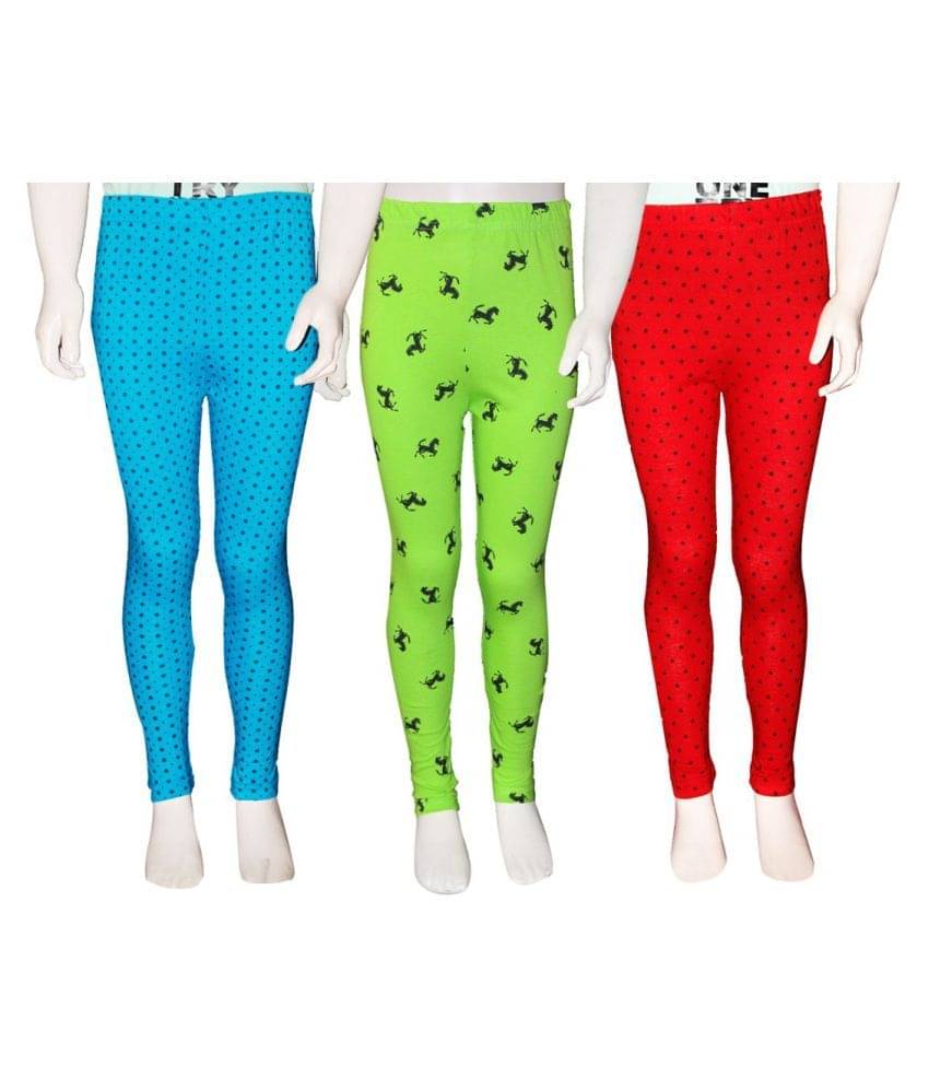     			FnMe Pack of 3 Girls 100% Cotton Leggings ( Aqua )