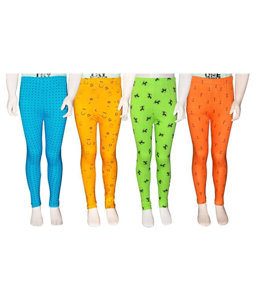     			FnMe Pack of 4 Girls 100% Cotton Leggings ( Aqua )