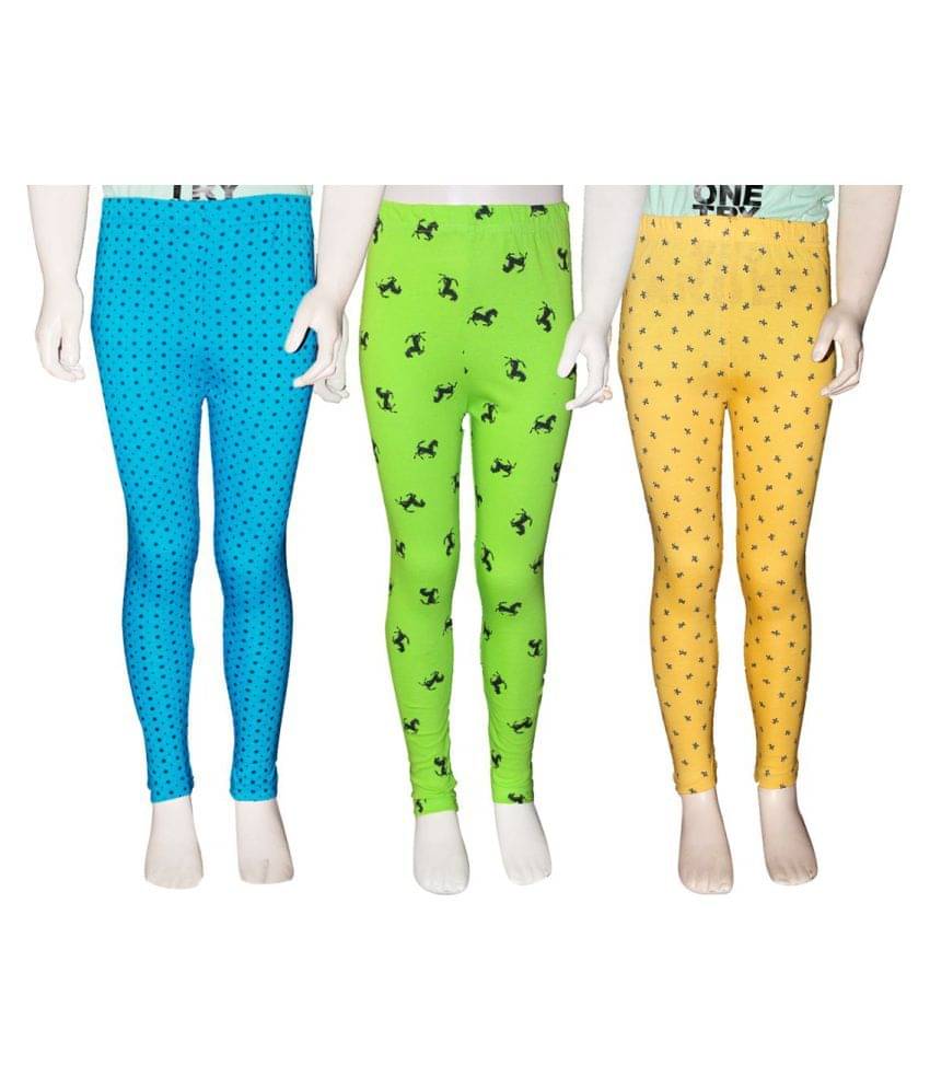     			FnMe Pack of 3 Girls 100% Cotton Leggings ( Aqua )