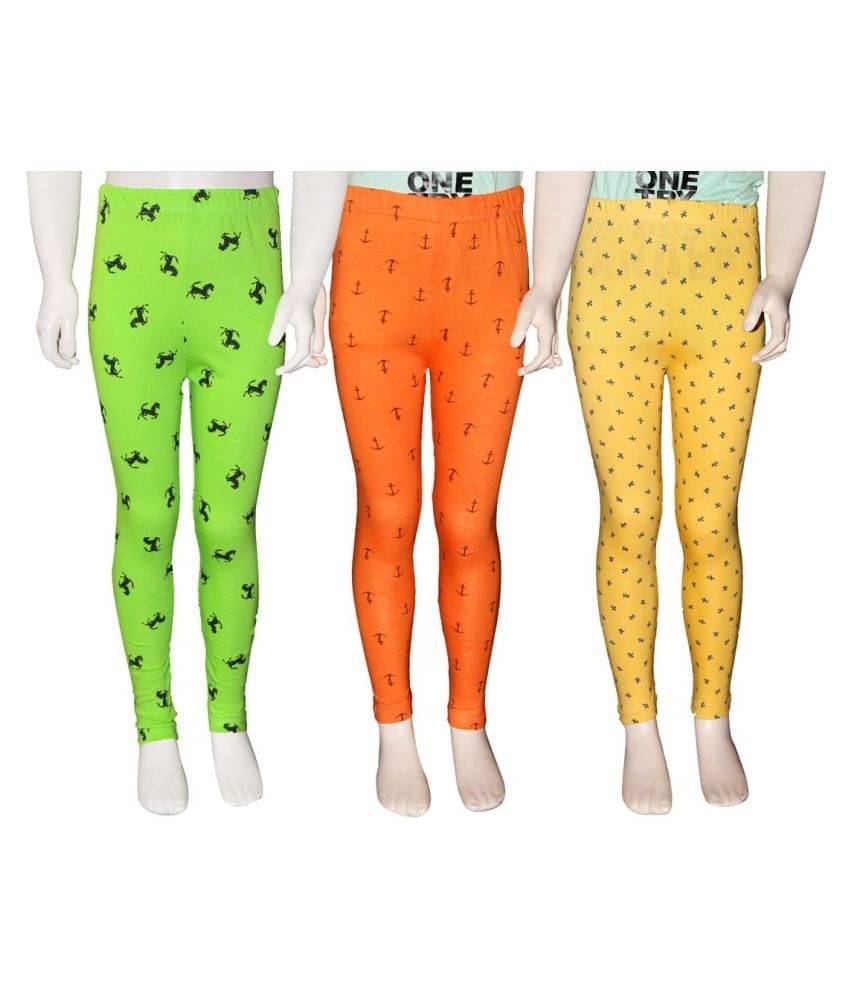     			FnMe Pack of 3 Girls 100% Cotton Leggings ( Yellow )