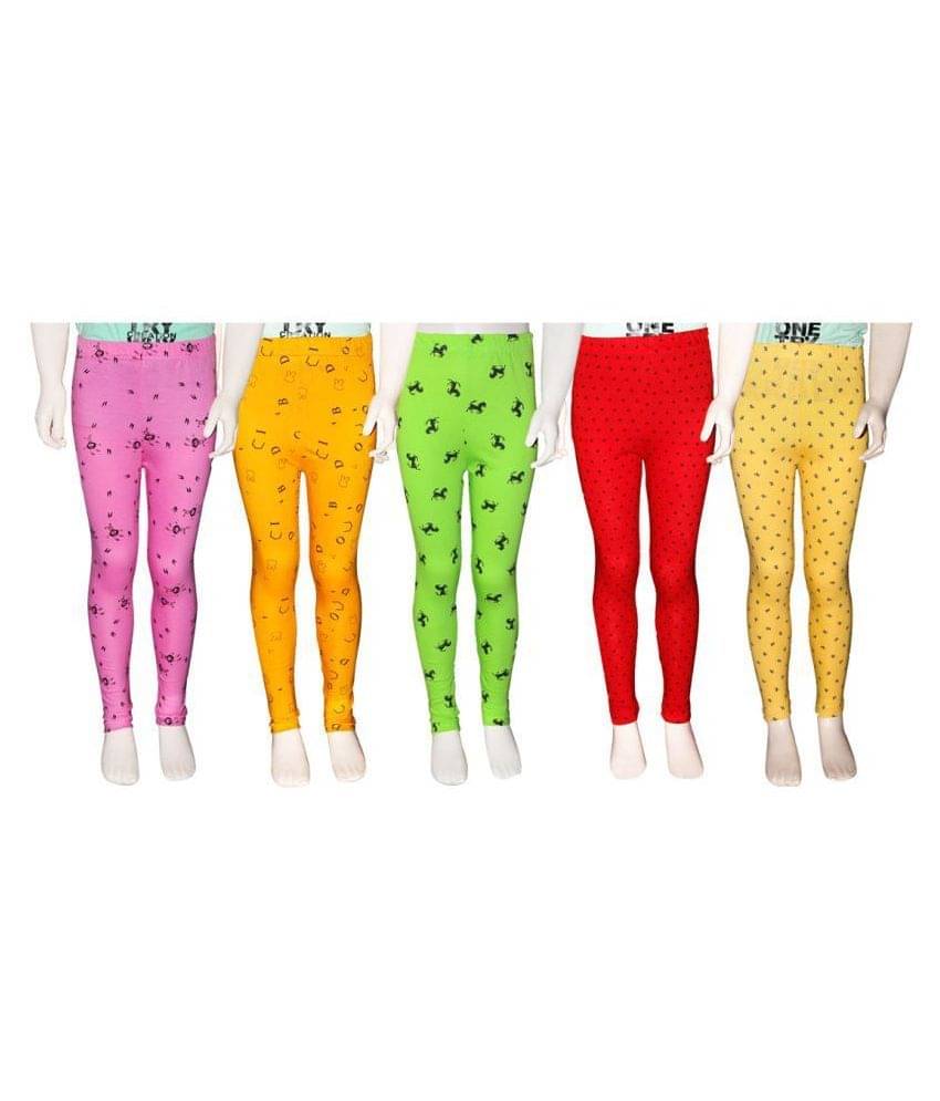     			FnMe Pack of 5 Girls 100% Cotton Leggings ( Blood Red )