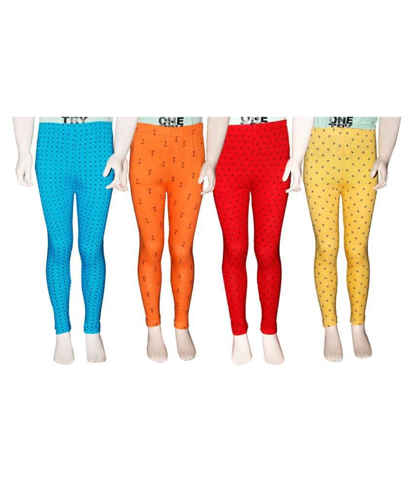     			FnMe Pack of 4 Girls 100% Cotton Leggings ( Aqua )