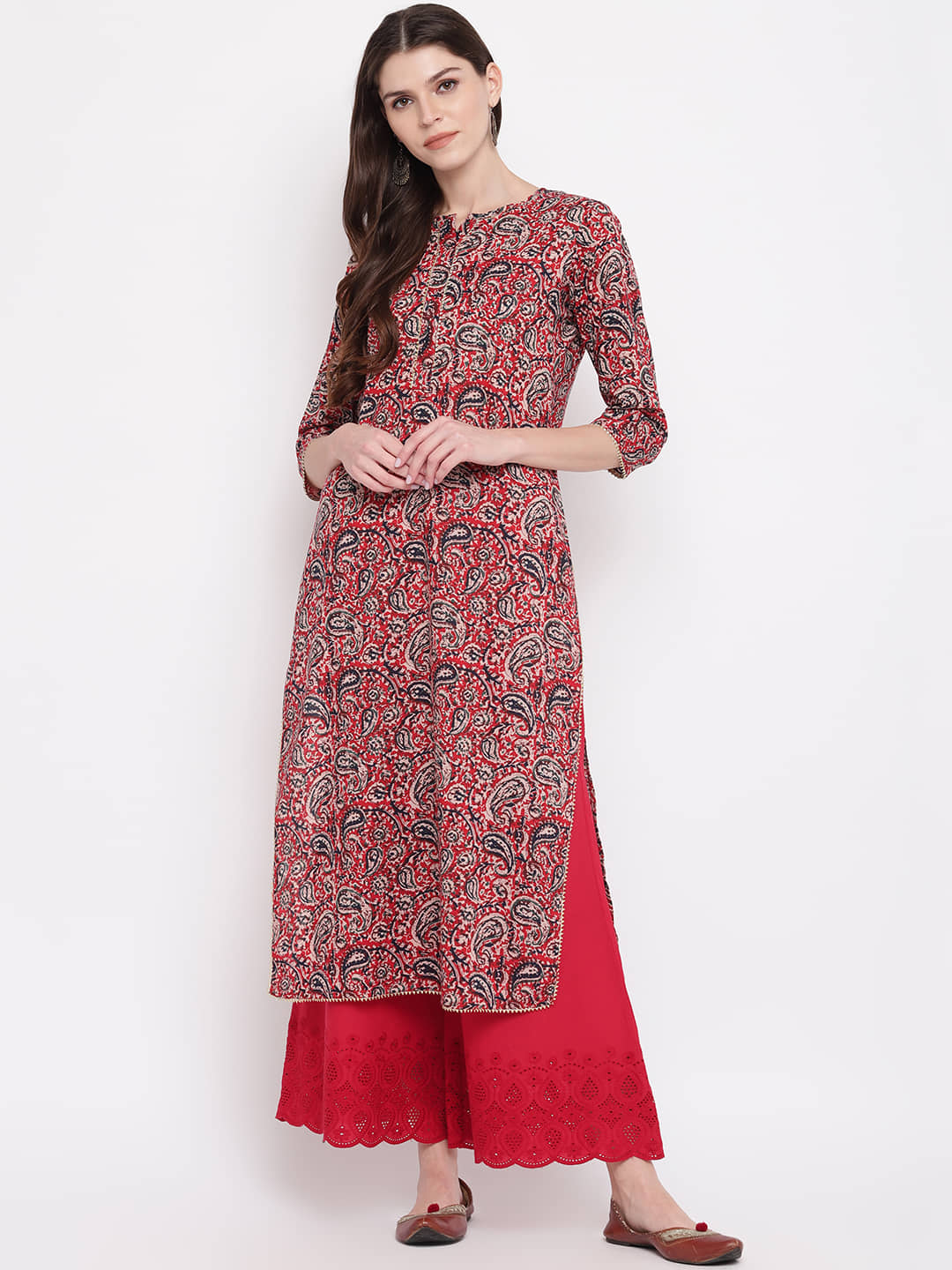 Vbuyz Red Cotton Straight Kurti - Kurtis, Tunics | Buy online on ZillyBuy