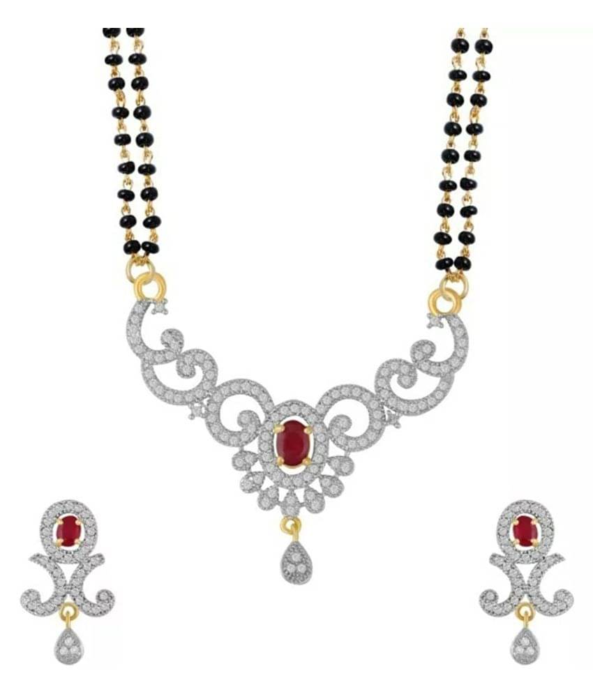 Ladymania Ruby Studded AD Mangalsutra Set(Free Pearl Necklace Set With This Product) Ladymania Ruby Studded AD Mangalsutra Set(Free Pearl Necklace Set With This Product)