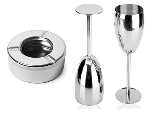     			Dynore Set of 2 stainless steel goblet Glass (wine glass) with Lid Ash Tray