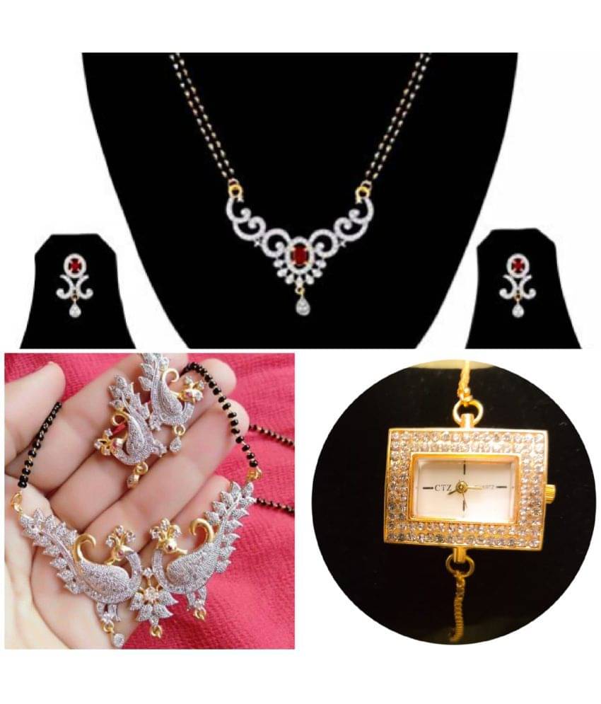 Navya COllection Gold Platted American Diamond Mangalsutra Set Combo With Bracelet Watch Navya COllection Gold Platted American Diamond Mangalsutra Set Combo With Bracelet Watch