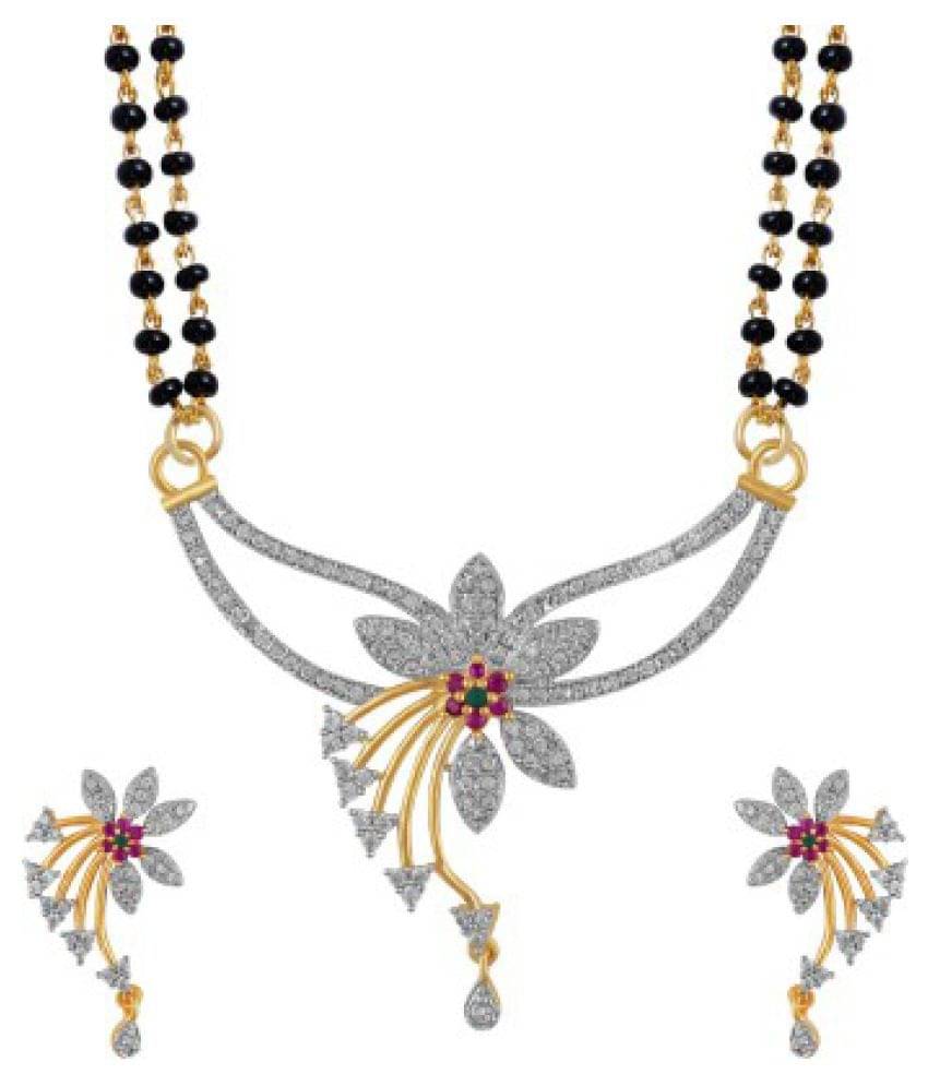     			Navya Collections Multicolor Alloy Gold Plated American Diamond Mangalsutra Set