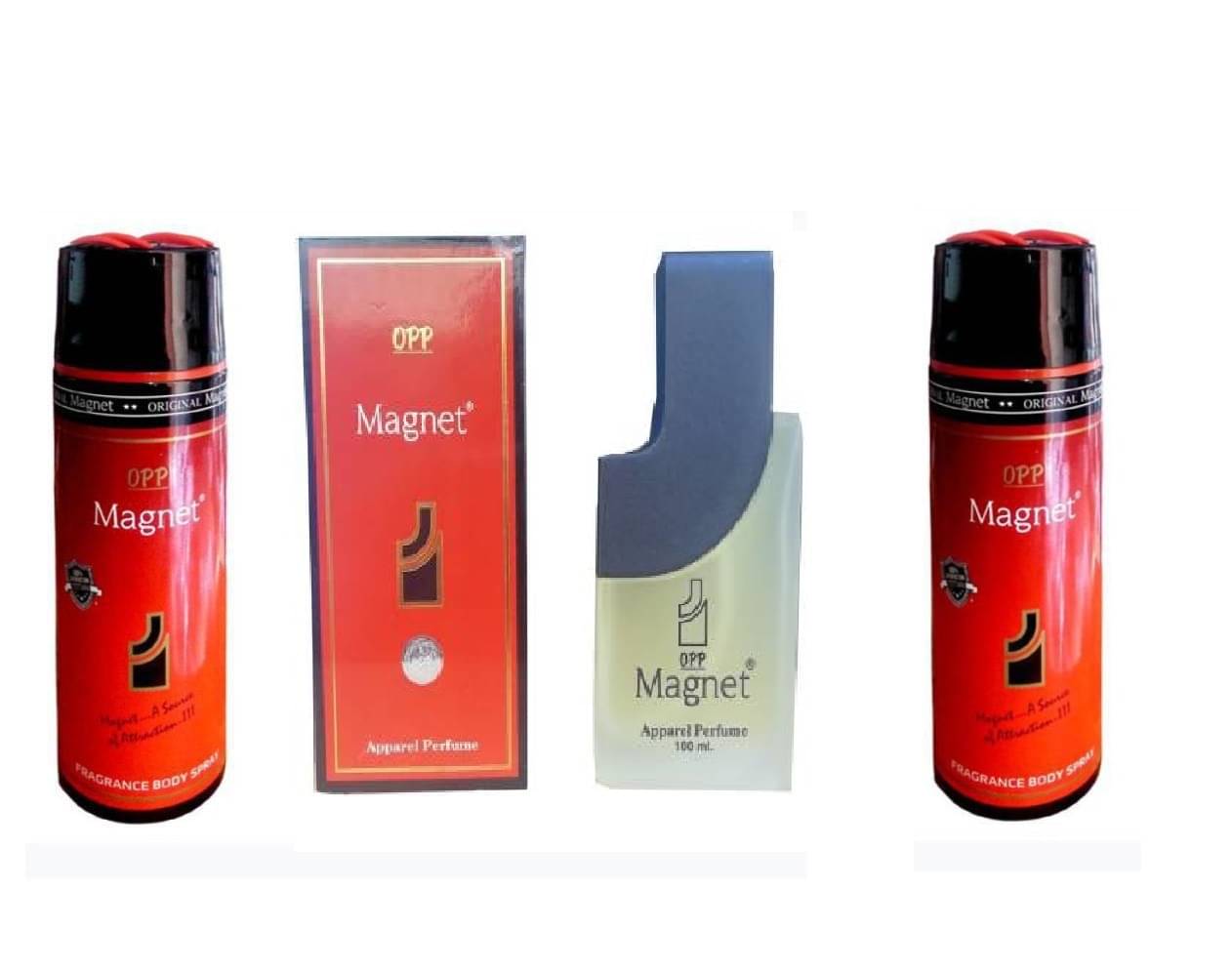 OPP 2 Magnet Body Spray 200 ml each and 1 Magnet Apparel Perfume 100 ml, (Pack of 3)     			OPP 2 Magnet Body Spray 200 ml each and 1 Magnet Apparel Perfume 100 ml, (Pack of 3)