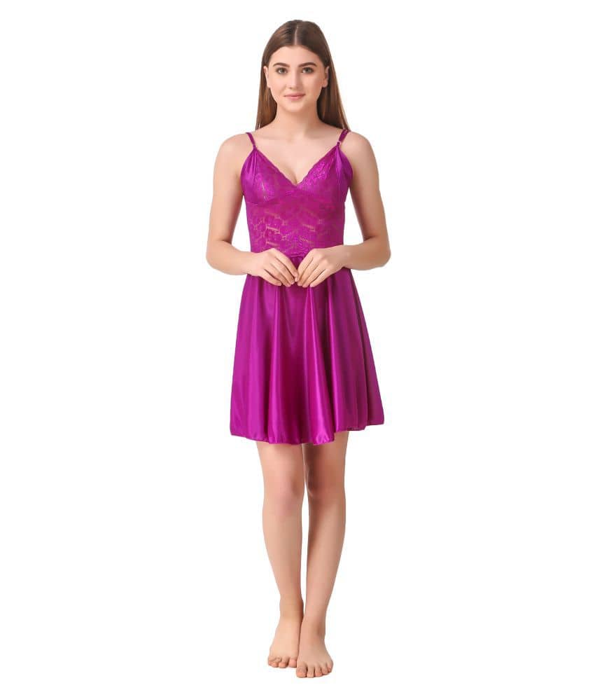 Reposey Satin Baby Doll Dresses With Panty - Purple - Nightwear & Loungewear | Buy online on ZillyBuy