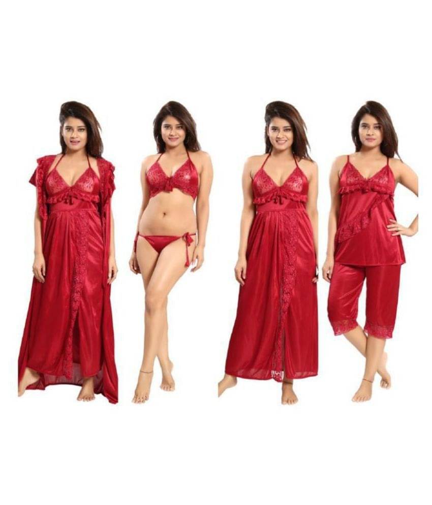 Reposey Satin Night Dress - Maroon Reposey Satin Night Dress - Maroon