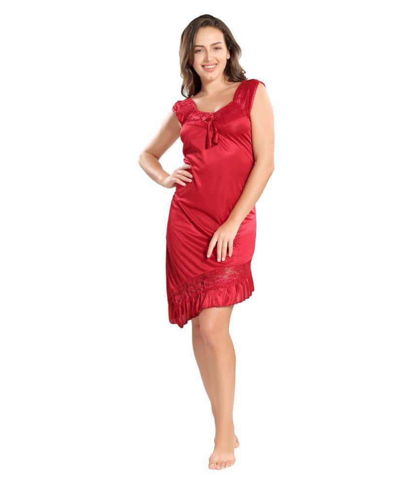 Reposey Satin Night Dress - Maroon - Nightwear & Loungewear | Buy online on ZillyBuy