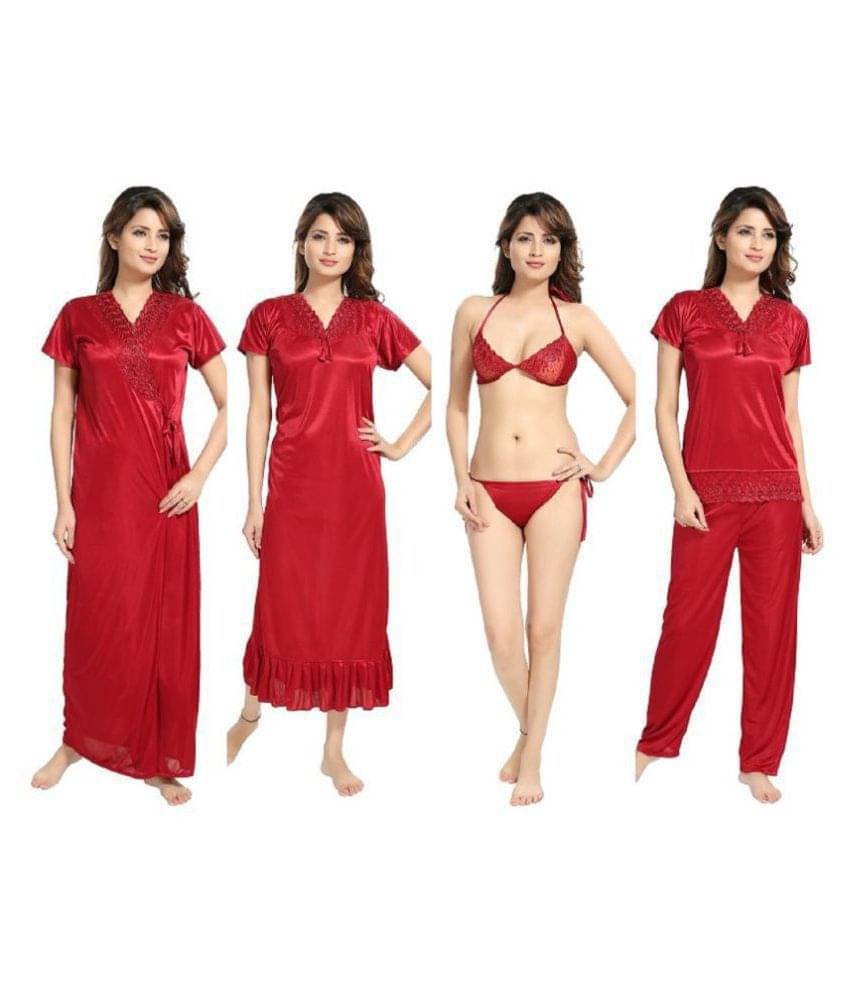     			Reposey - Red Satin Women's Nightwear Nighty & Night Gowns ( Pack of 6 )