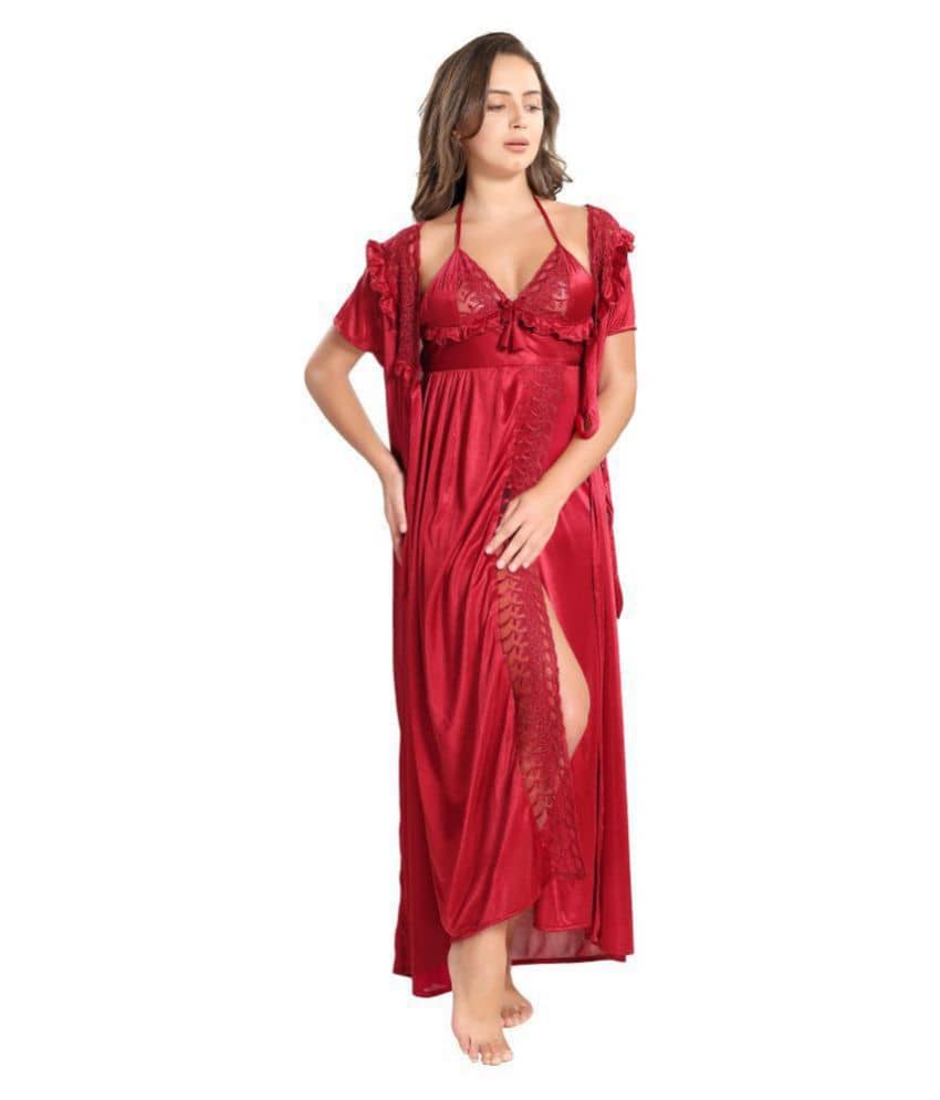 Reposey Satin Night Dress - Maroon - Nightwear & Loungewear | Buy online on ZillyBuy