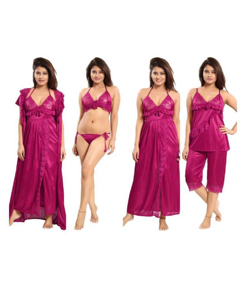     			Reposey Satin Night Dress - Purple