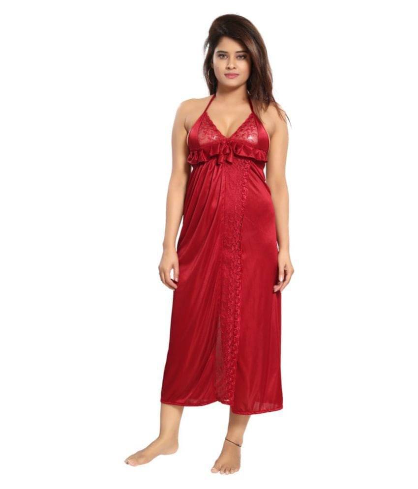     			Reposey Satin Night Dress - Red