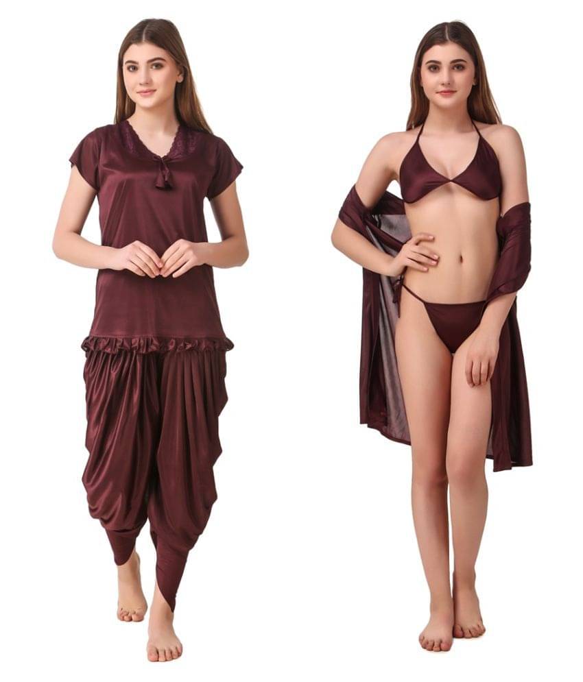 Reposey Satin Nightsuit Sets - Brown Reposey Satin Nightsuit Sets - Brown