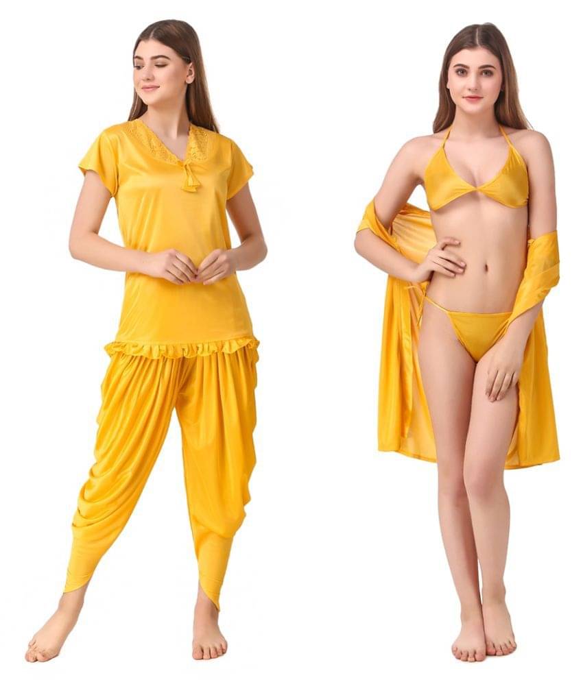 Reposey Satin Nightsuit Sets - Yellow Reposey Satin Nightsuit Sets - Yellow