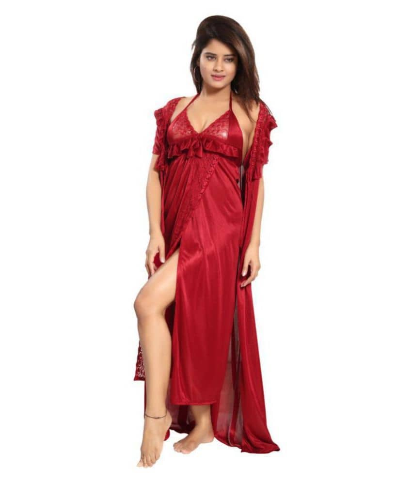 Reposey Satin Nighty & Night Gowns - Maroon - Nightwear & Loungewear | Buy online on ZillyBuy