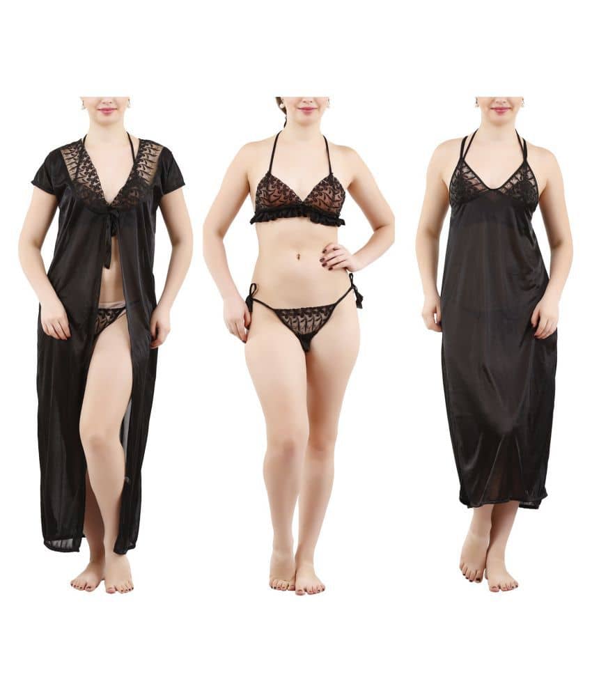 Reposey Satin Nighty & Night Gowns - Black - Nightwear & Loungewear | Buy online on ZillyBuy