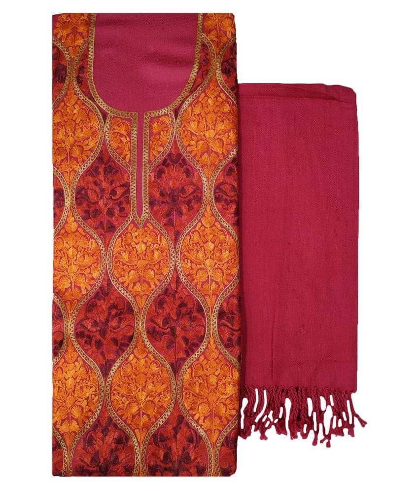     			KASHMIRI Pink Woollen Dress Material