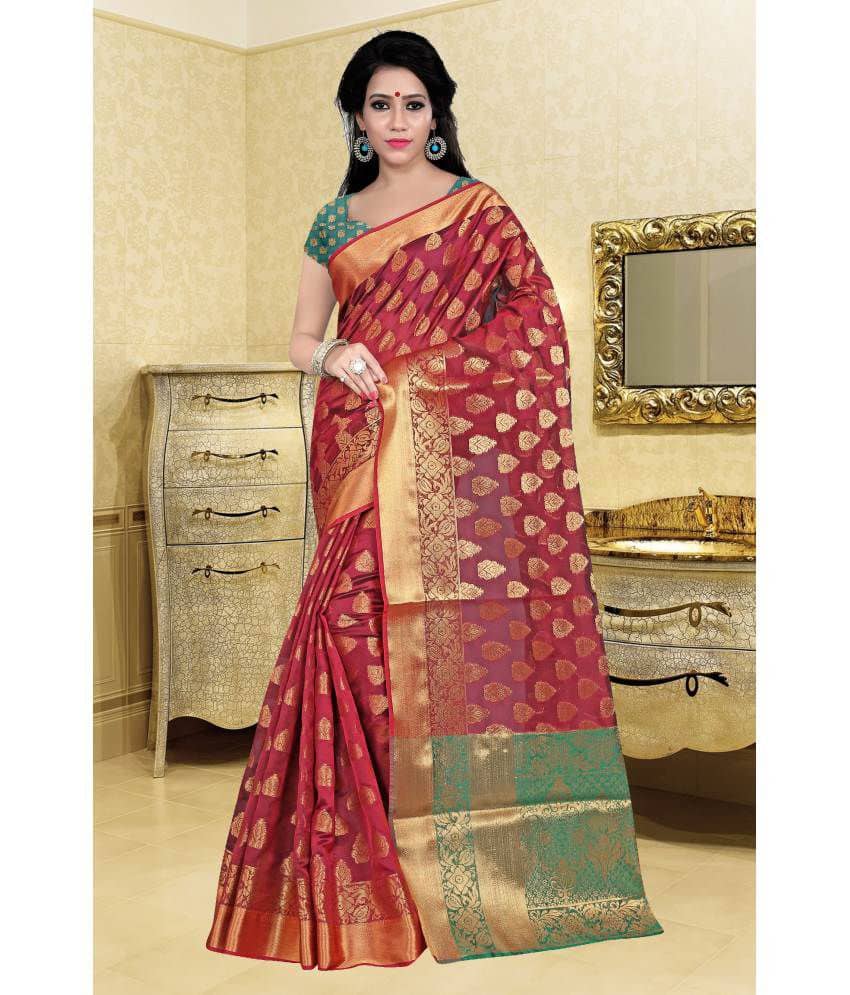 Gazal Fashions Silk Printed Saree With Unstitched Blouse Piece ( Red ) - Sarees | Buy online on ZillyBuy