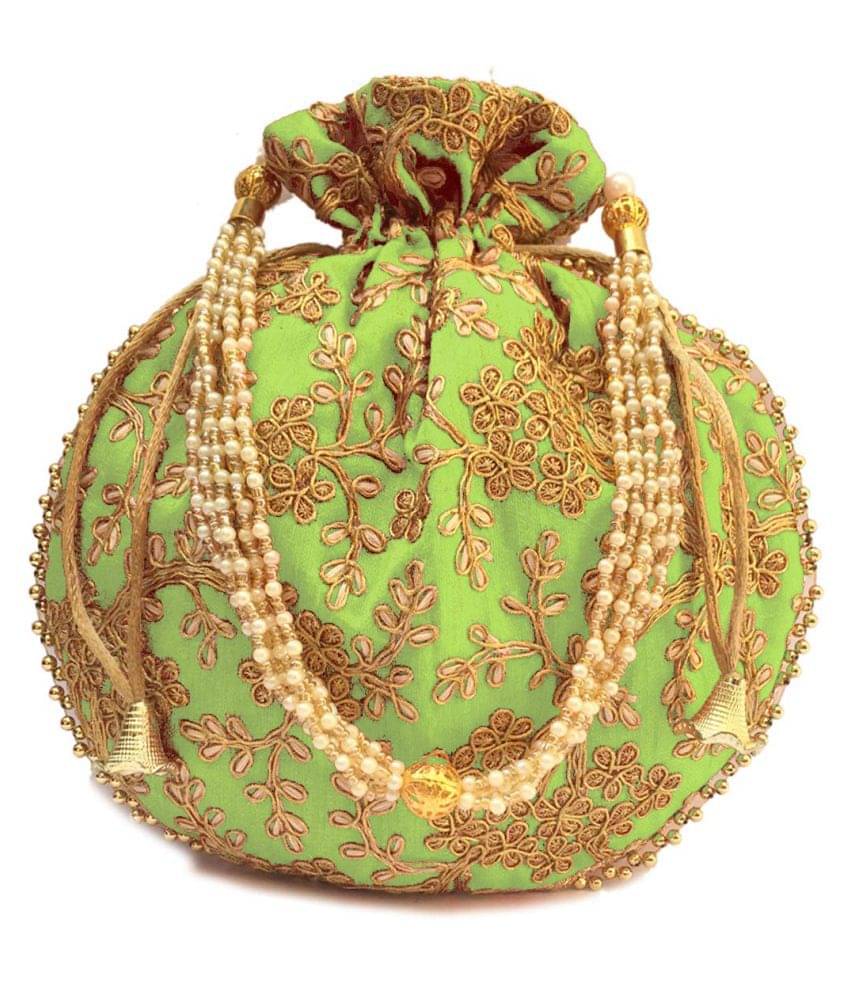     			Bulbul Green Silk Potli