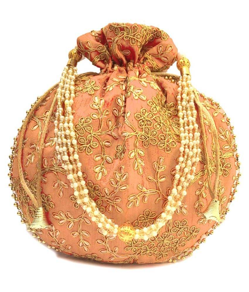     			Bulbul PeachPuff Silk Potli
