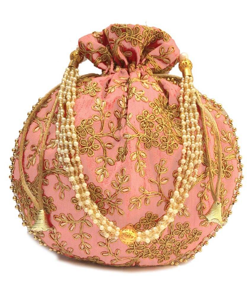     			Bulbul Pink Silk Potli