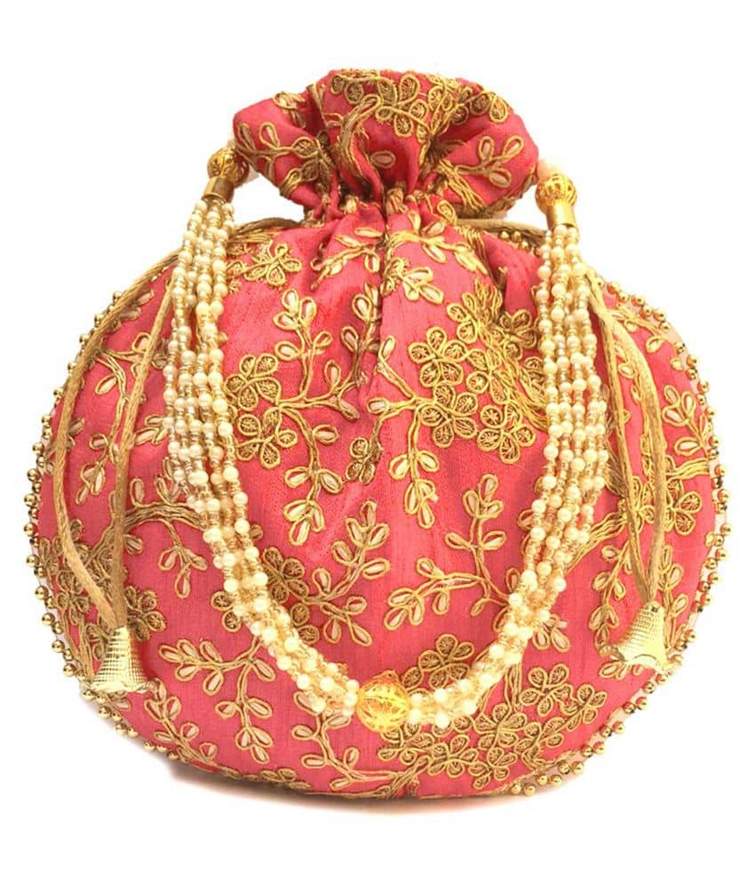 Bulbul Pink Silk Potli - Handbags | Buy online on ZillyBuy