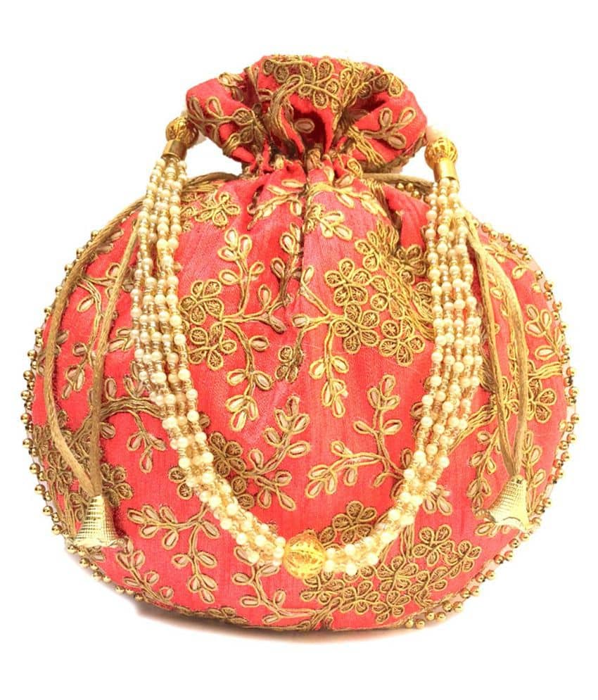 Bulbul Pink Silk Potli - Handbags | Buy online on ZillyBuy