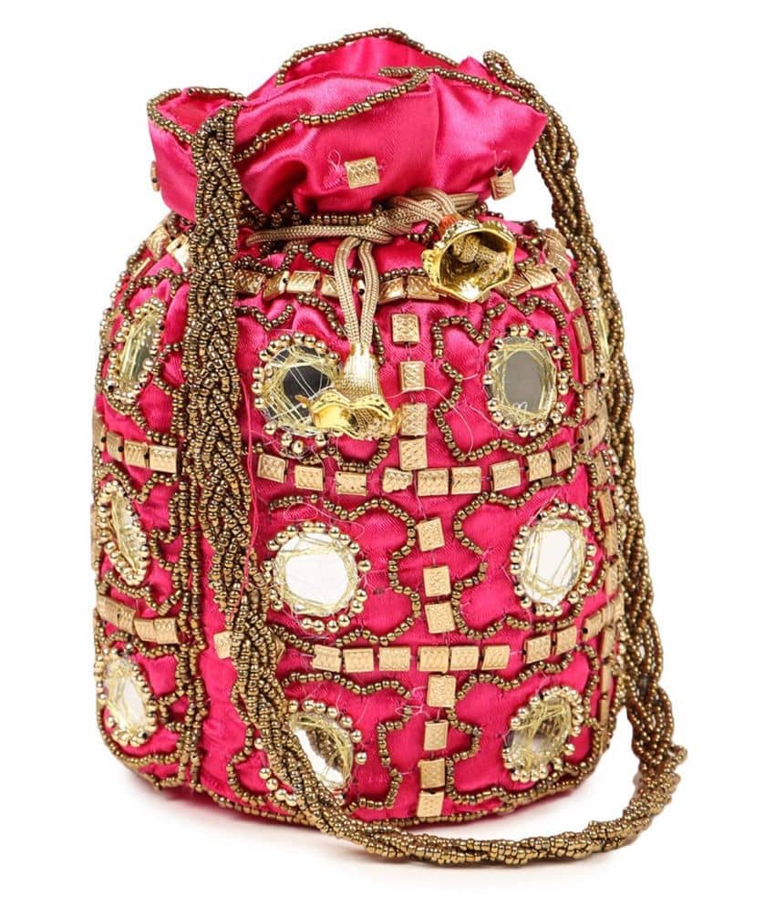 Bulbul Pink Silk Potli - Handbags | Buy online on ZillyBuy