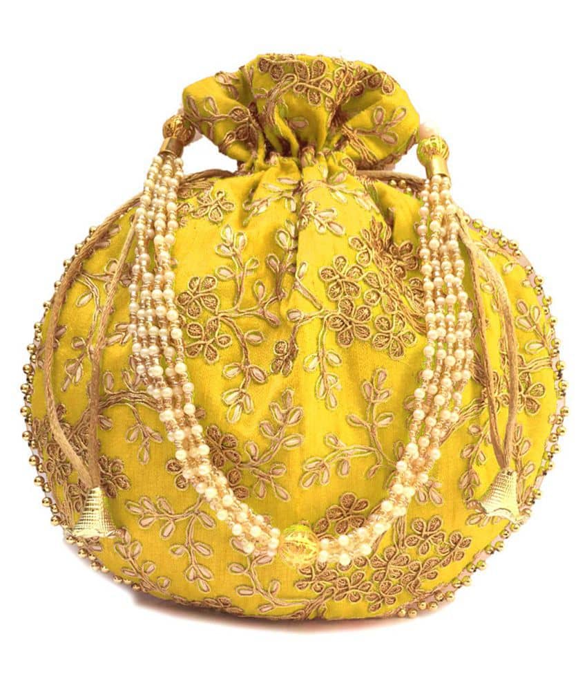 Bulbul Yellow Silk Potli - Handbags | Buy online on ZillyBuy