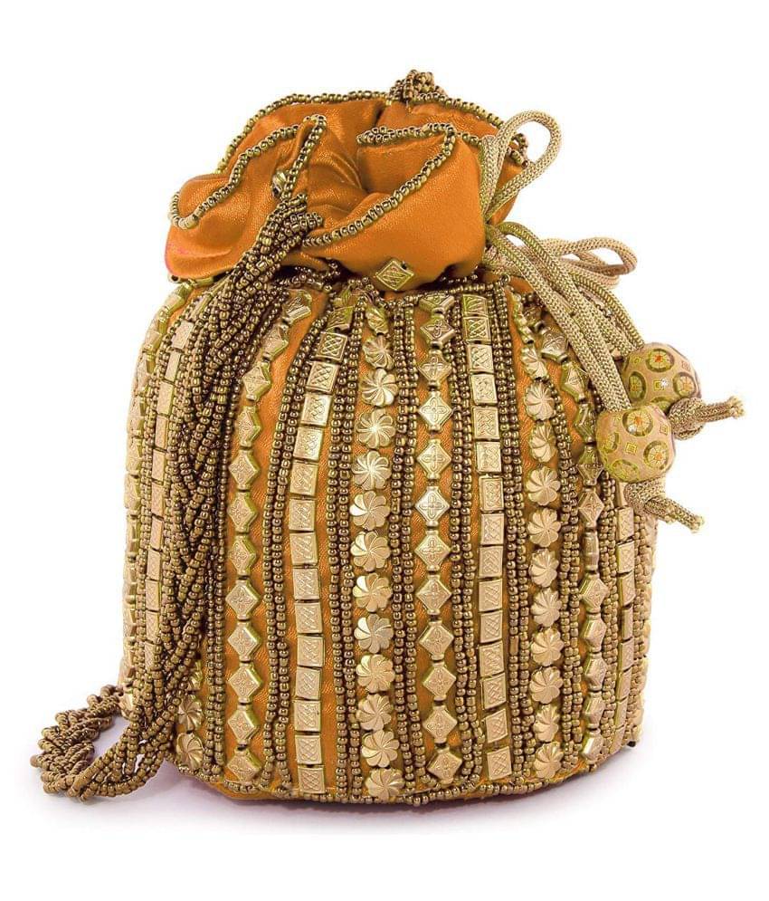     			Bulbul Yellow Silk Potli